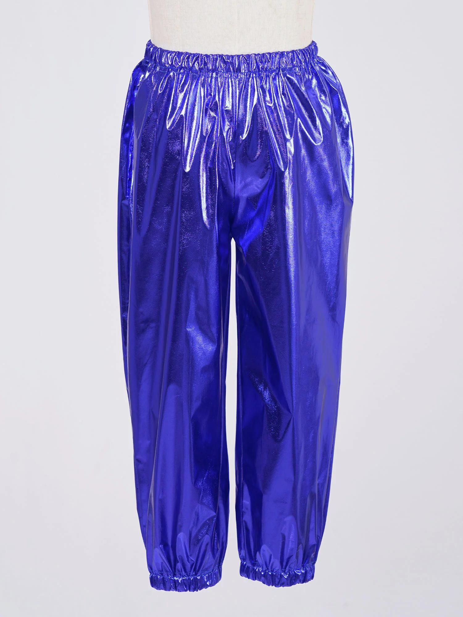 Kids Boys Girls Metallic Harem Pants Jazz Dance Costumes Elastic Waistband Shiny Trousers for Modern Hip Hop Street Dancewear