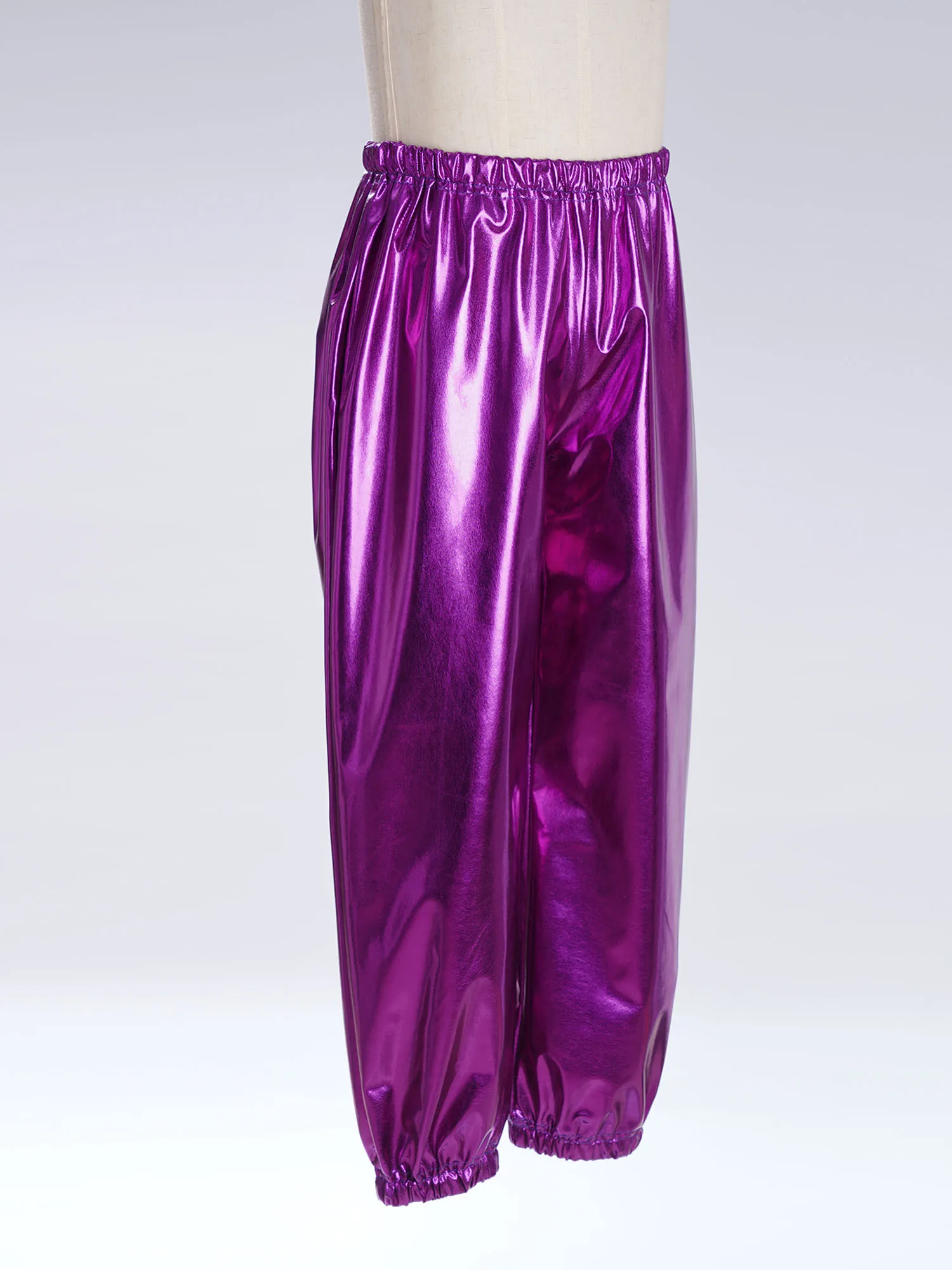 Kids Boys Girls Metallic Harem Pants Jazz Dance Costumes Elastic Waistband Shiny Trousers for Modern Hip Hop Street Dancewear