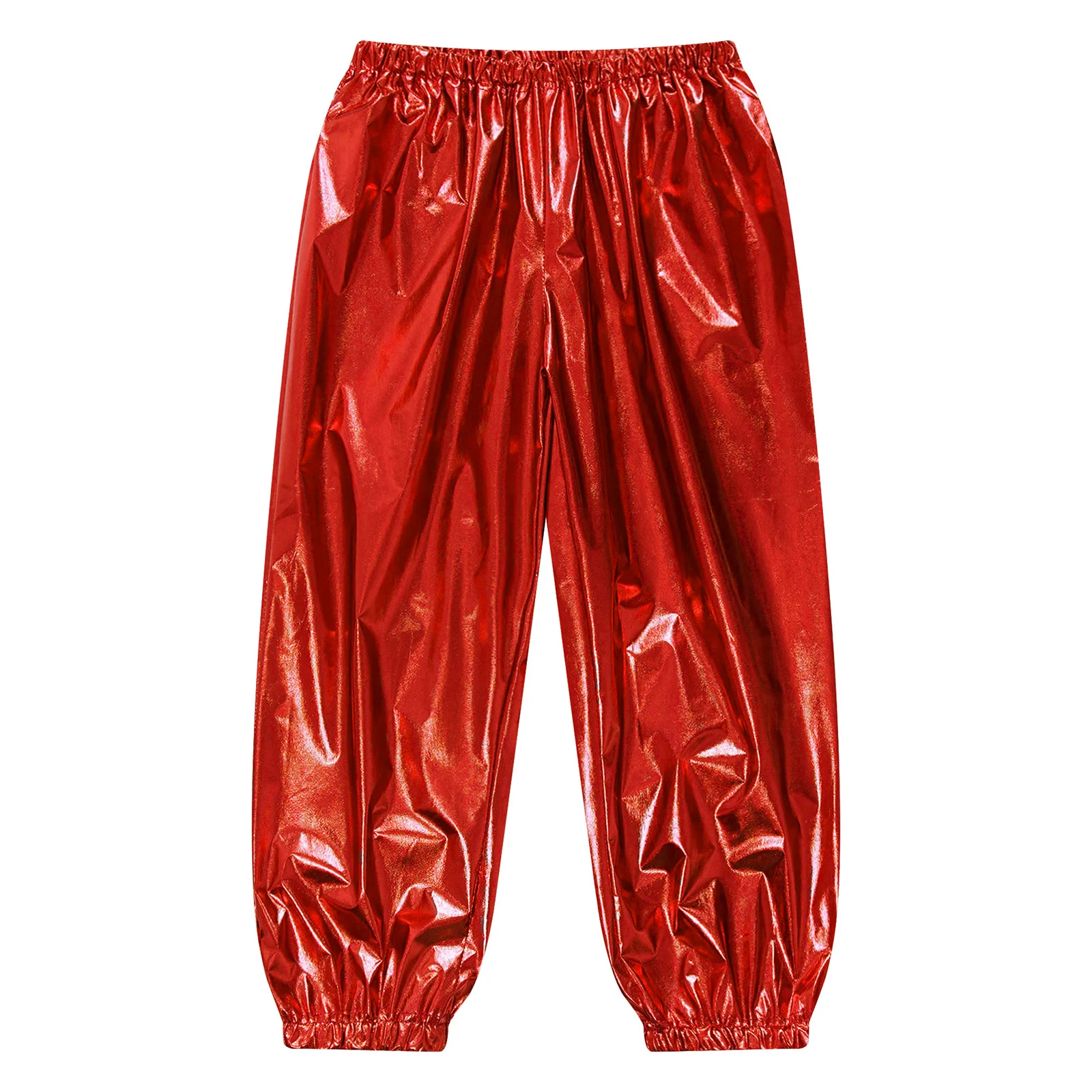 Kids Boys Girls Metallic Harem Pants Jazz Dance Costumes Elastic Waistband Shiny Trousers for Modern Hip Hop Street Dancewear