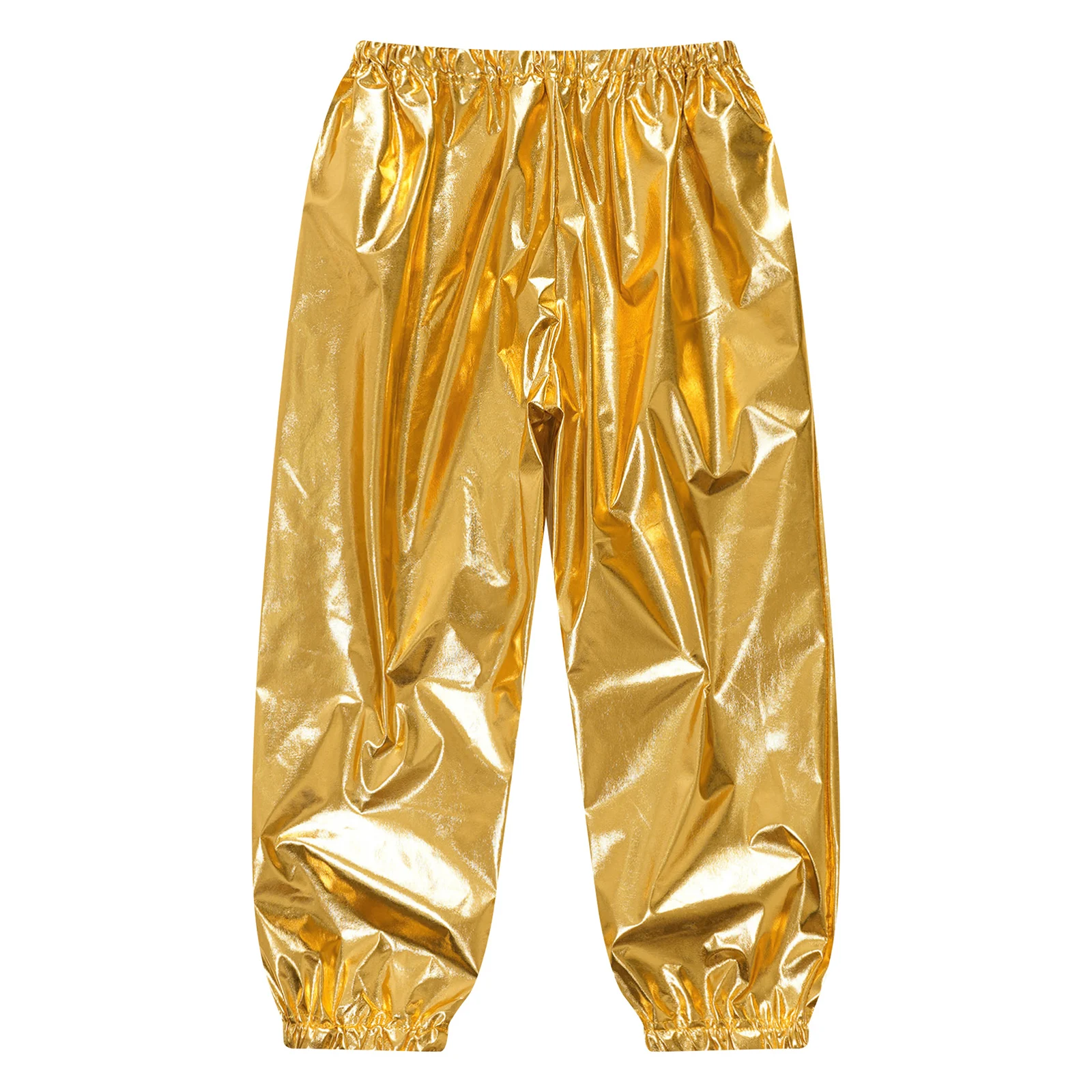 Kids Boys Girls Metallic Harem Pants Jazz Dance Costumes Elastic Waistband Shiny Trousers for Modern Hip Hop Street Dancewear