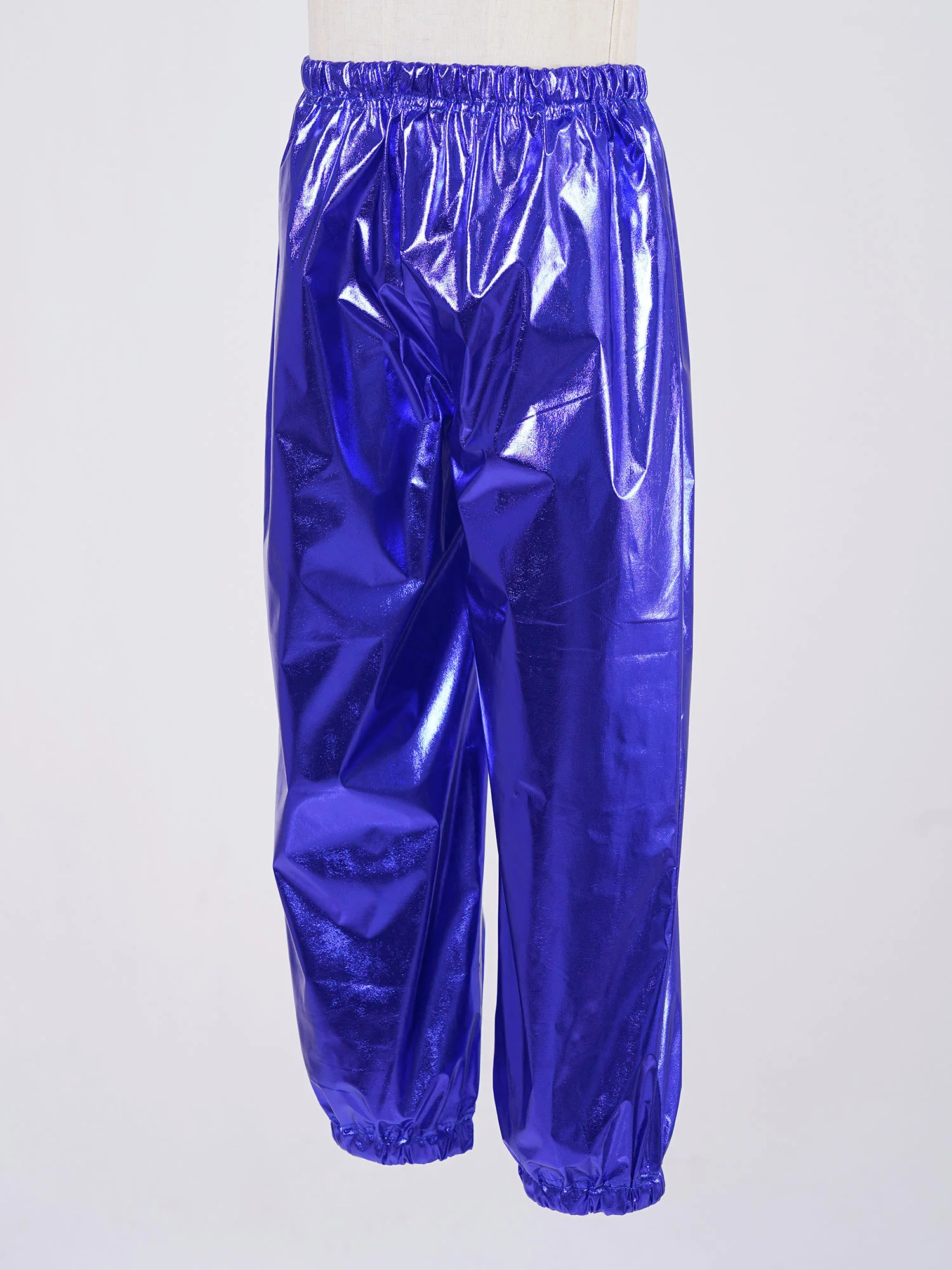 Kids Boys Girls Metallic Harem Pants Jazz Dance Costumes Elastic Waistband Shiny Trousers for Modern Hip Hop Street Dancewear