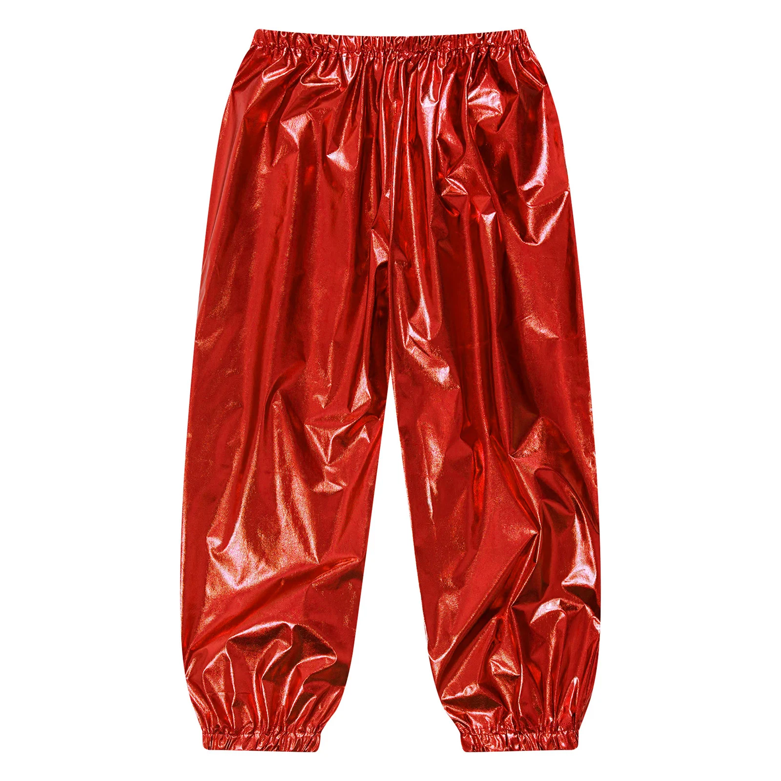 Kids Boys Girls Metallic Harem Pants Jazz Dance Costumes Elastic Waistband Shiny Trousers for Modern Hip Hop Street Dancewear