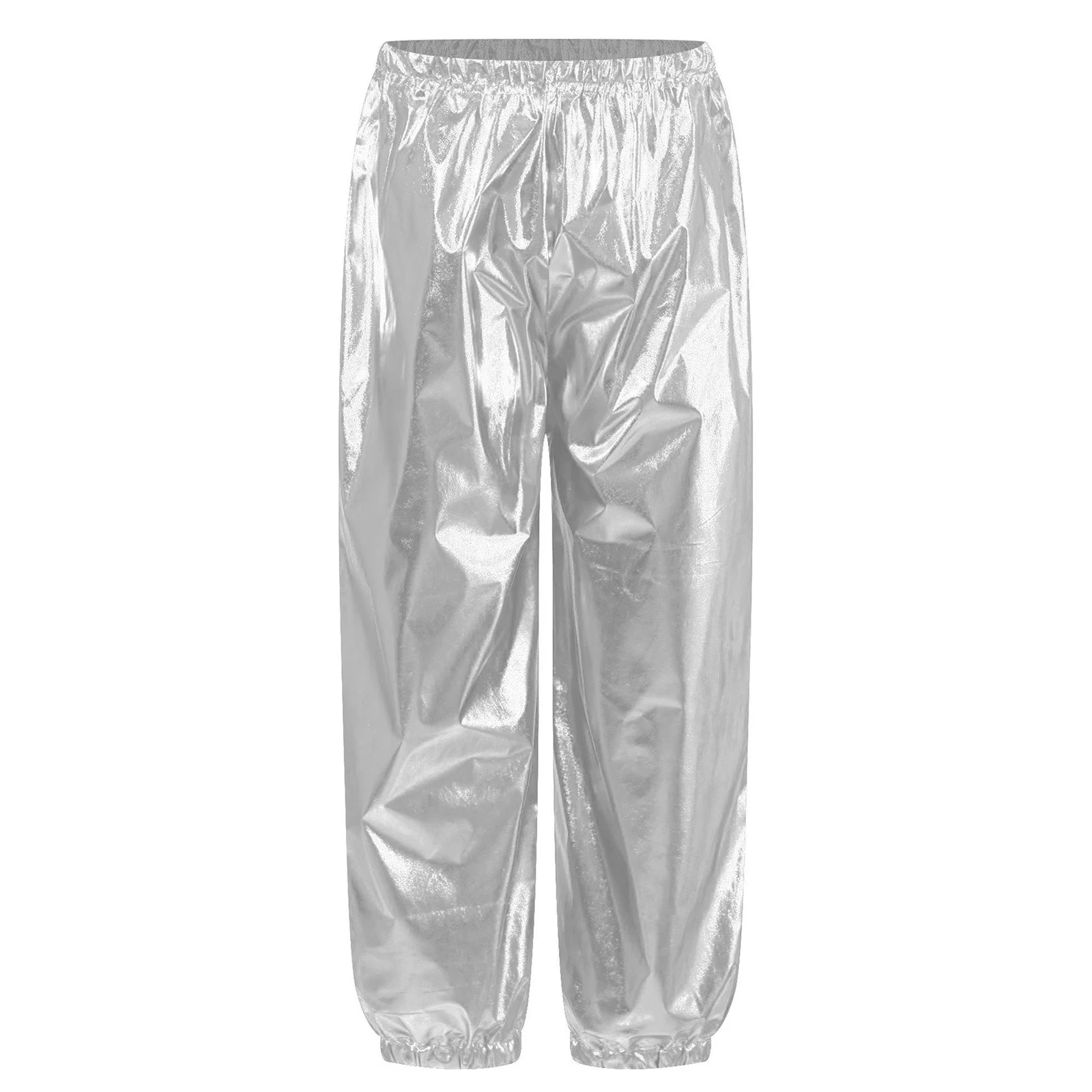 Kids Boys Girls Metallic Harem Pants Jazz Dance Costumes Elastic Waistband Shiny Trousers for Modern Hip Hop Street Dancewear
