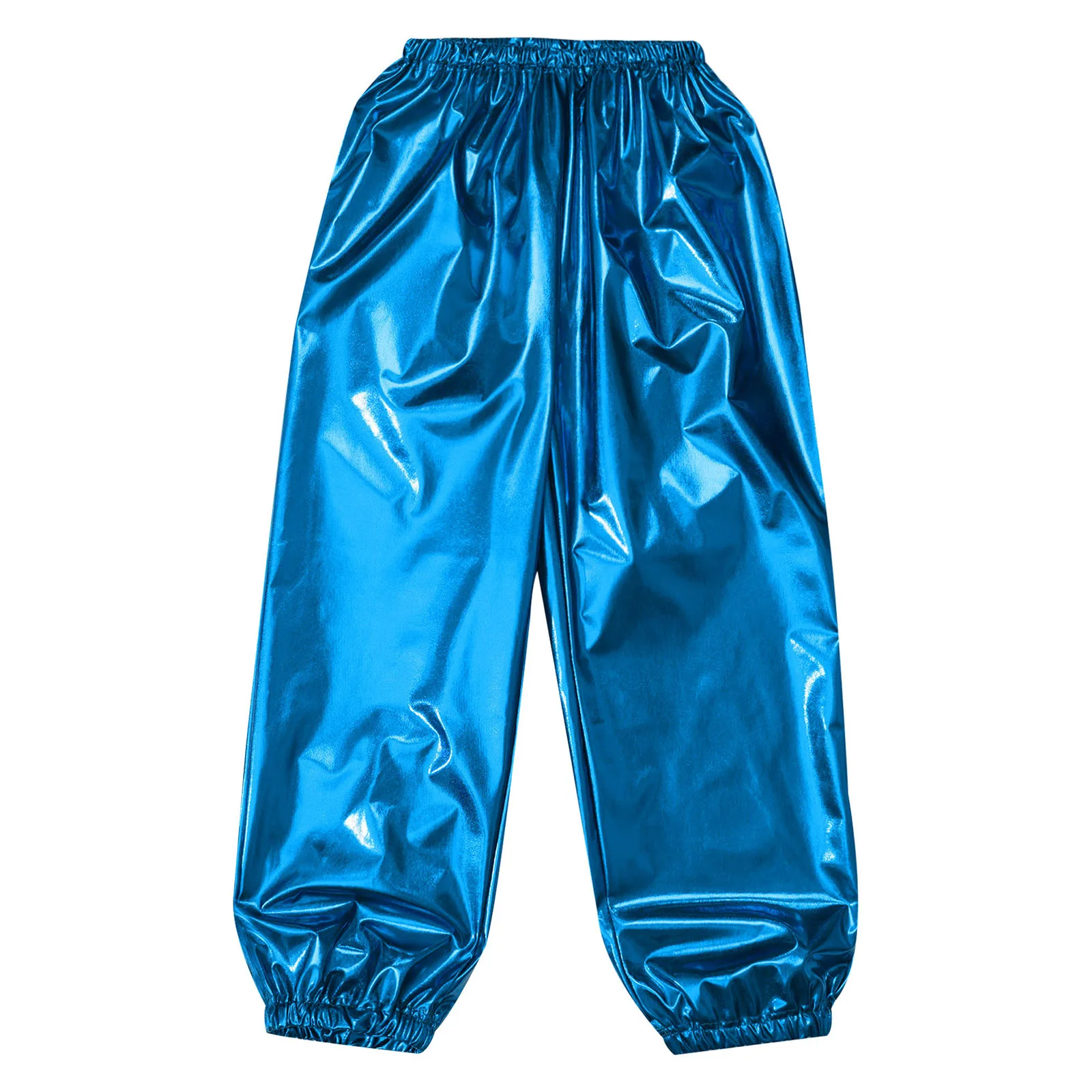 Kids Boys Girls Metallic Harem Pants Jazz Dance Costumes Elastic Waistband Shiny Trousers for Modern Hip Hop Street Dancewear