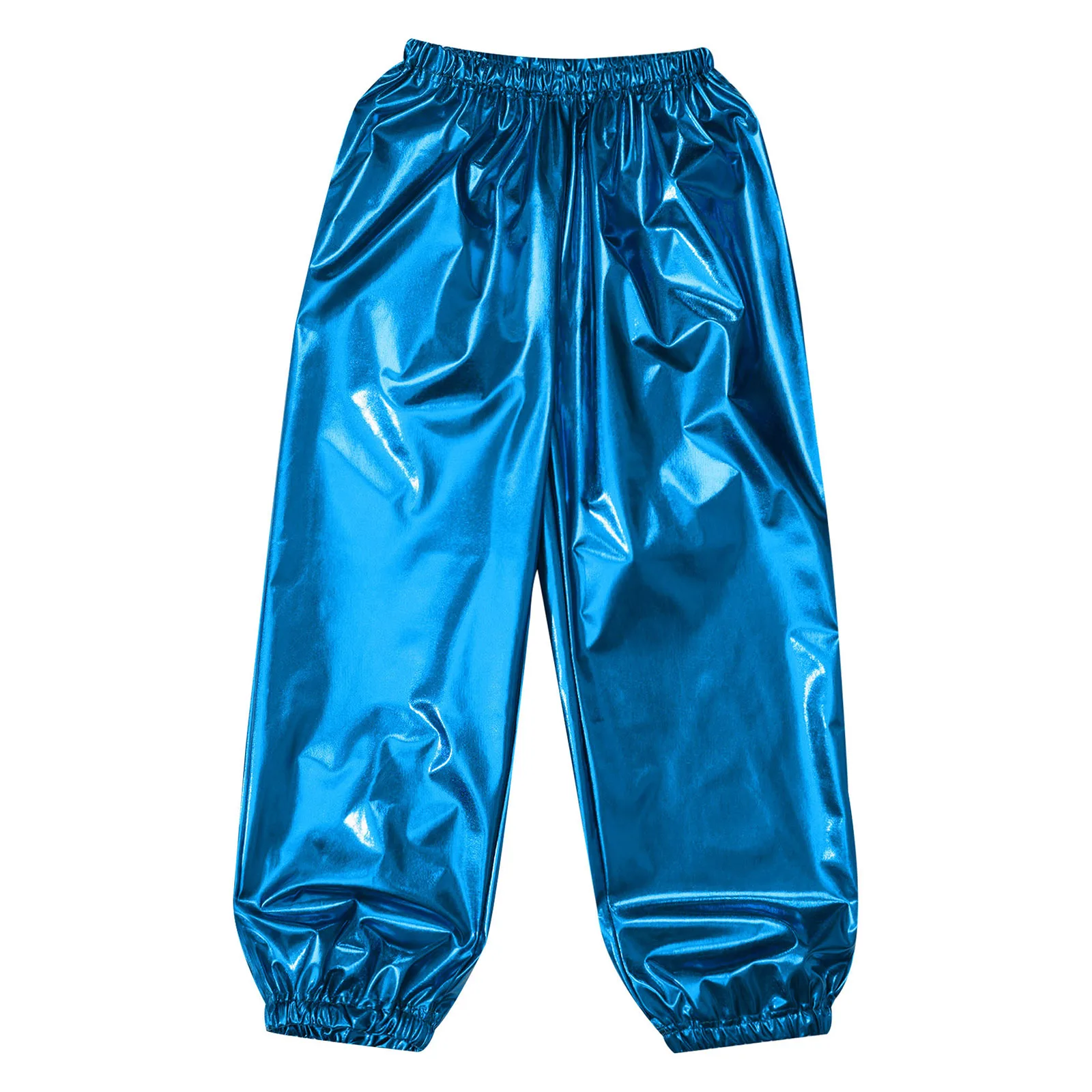 Kids Boys Girls Metallic Harem Pants Jazz Dance Costumes Elastic Waistband Shiny Trousers for Modern Hip Hop Street Dancewear