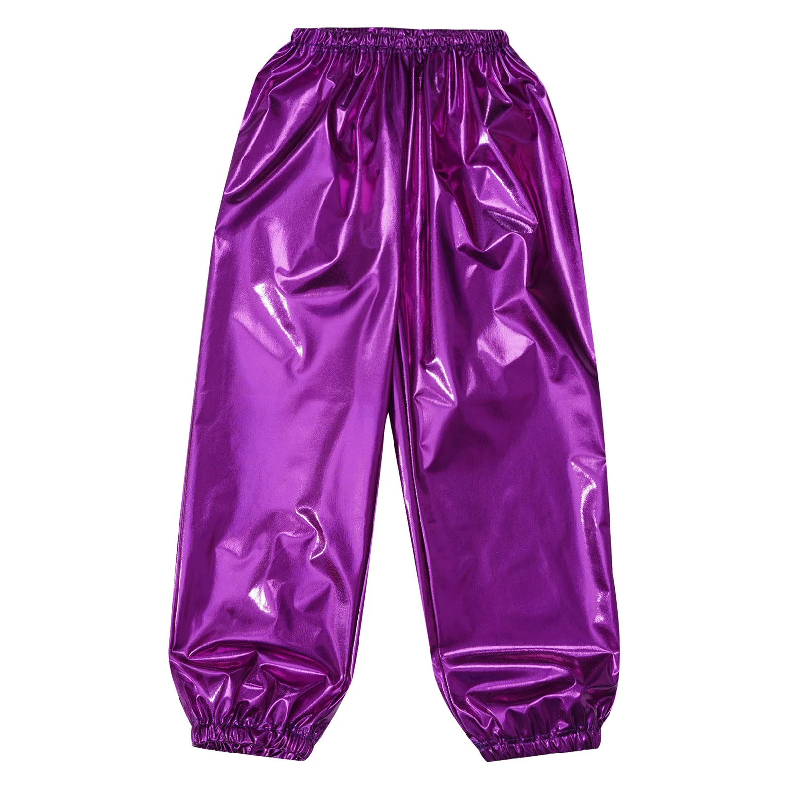 Kids Boys Girls Metallic Harem Pants Jazz Dance Costumes Elastic Waistband Shiny Trousers for Modern Hip Hop Street Dancewear