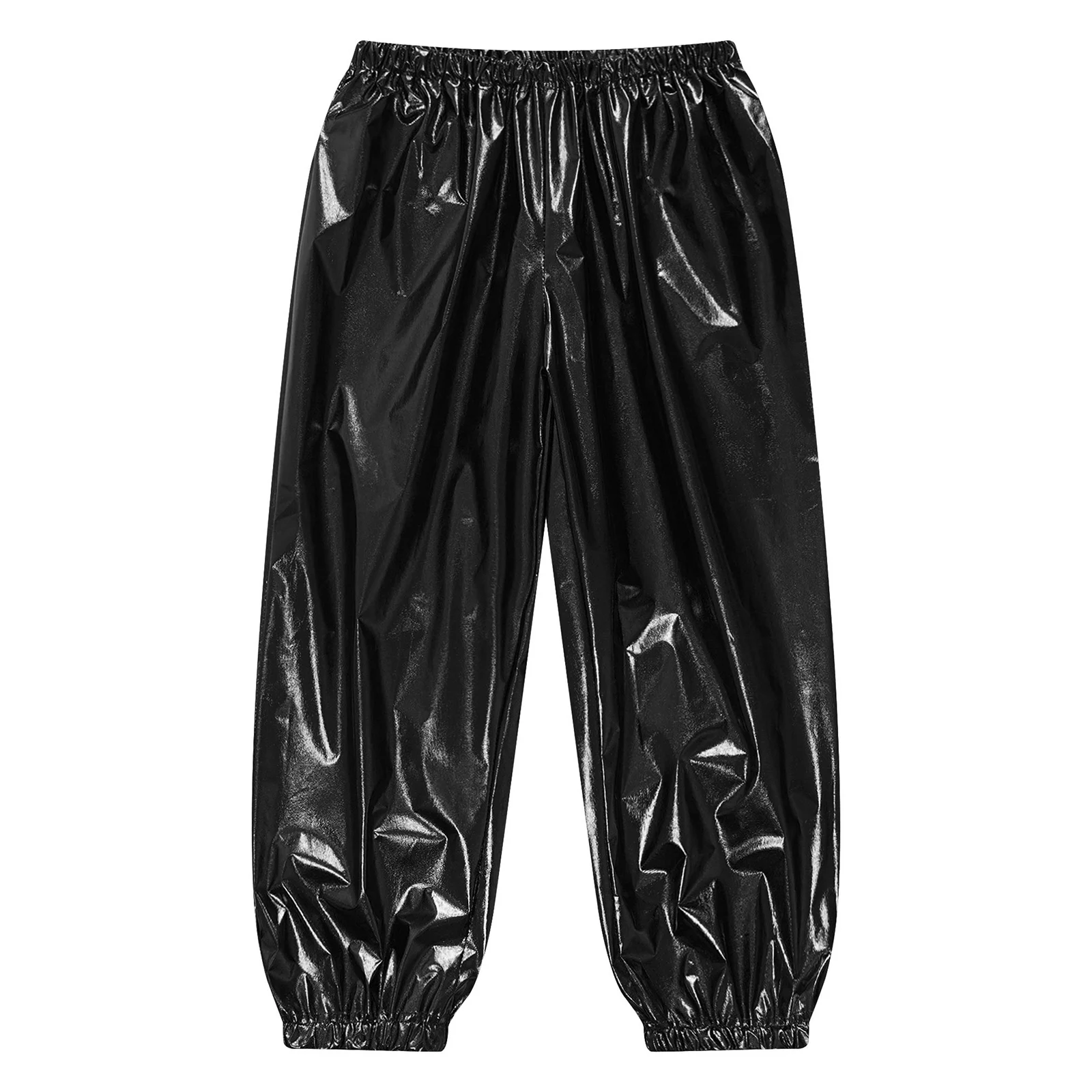 Kids Boys Girls Metallic Harem Pants Jazz Dance Costumes Elastic Waistband Shiny Trousers for Modern Hip Hop Street Dancewear