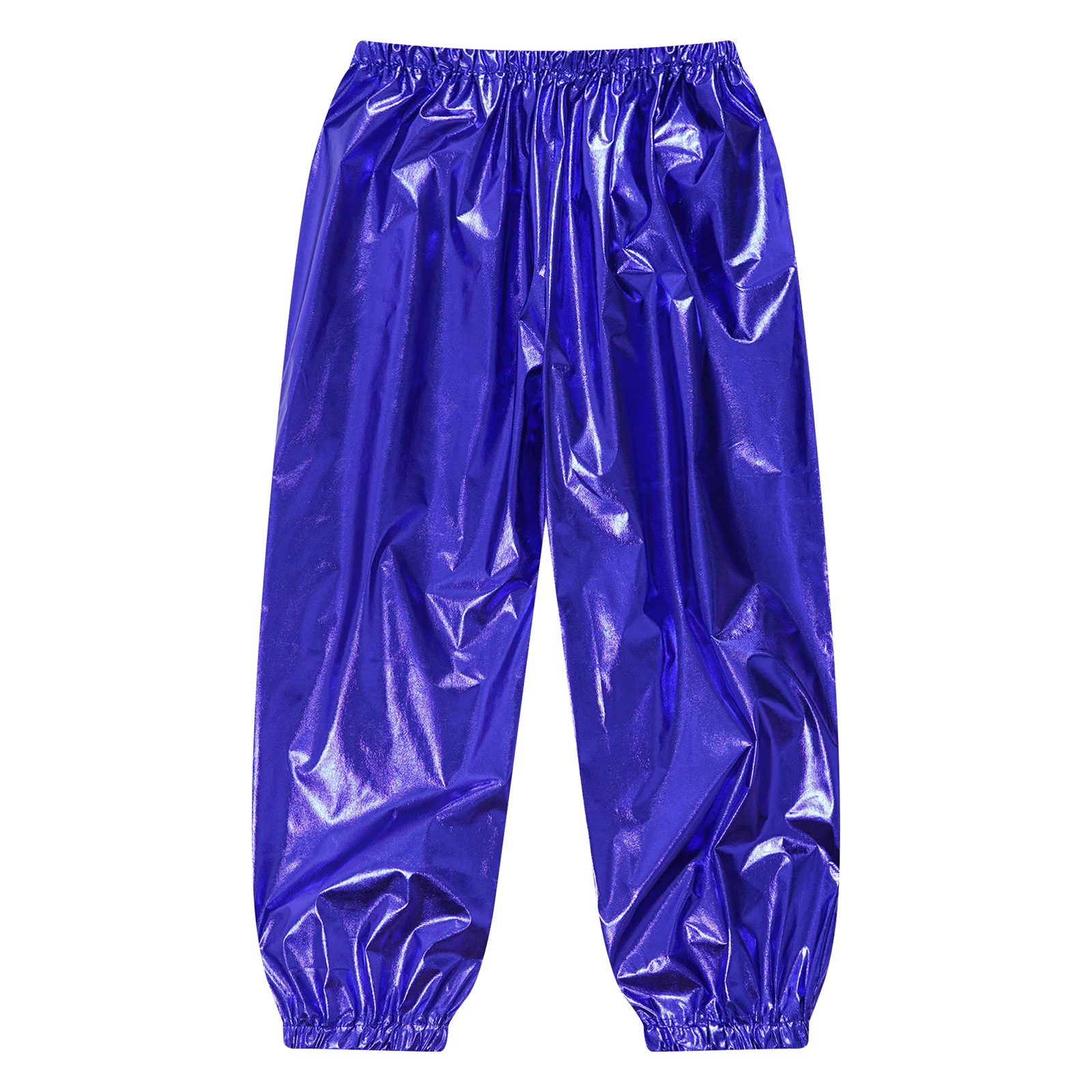 Kids Boys Girls Metallic Harem Pants Jazz Dance Costumes Elastic Waistband Shiny Trousers for Modern Hip Hop Street Dancewear