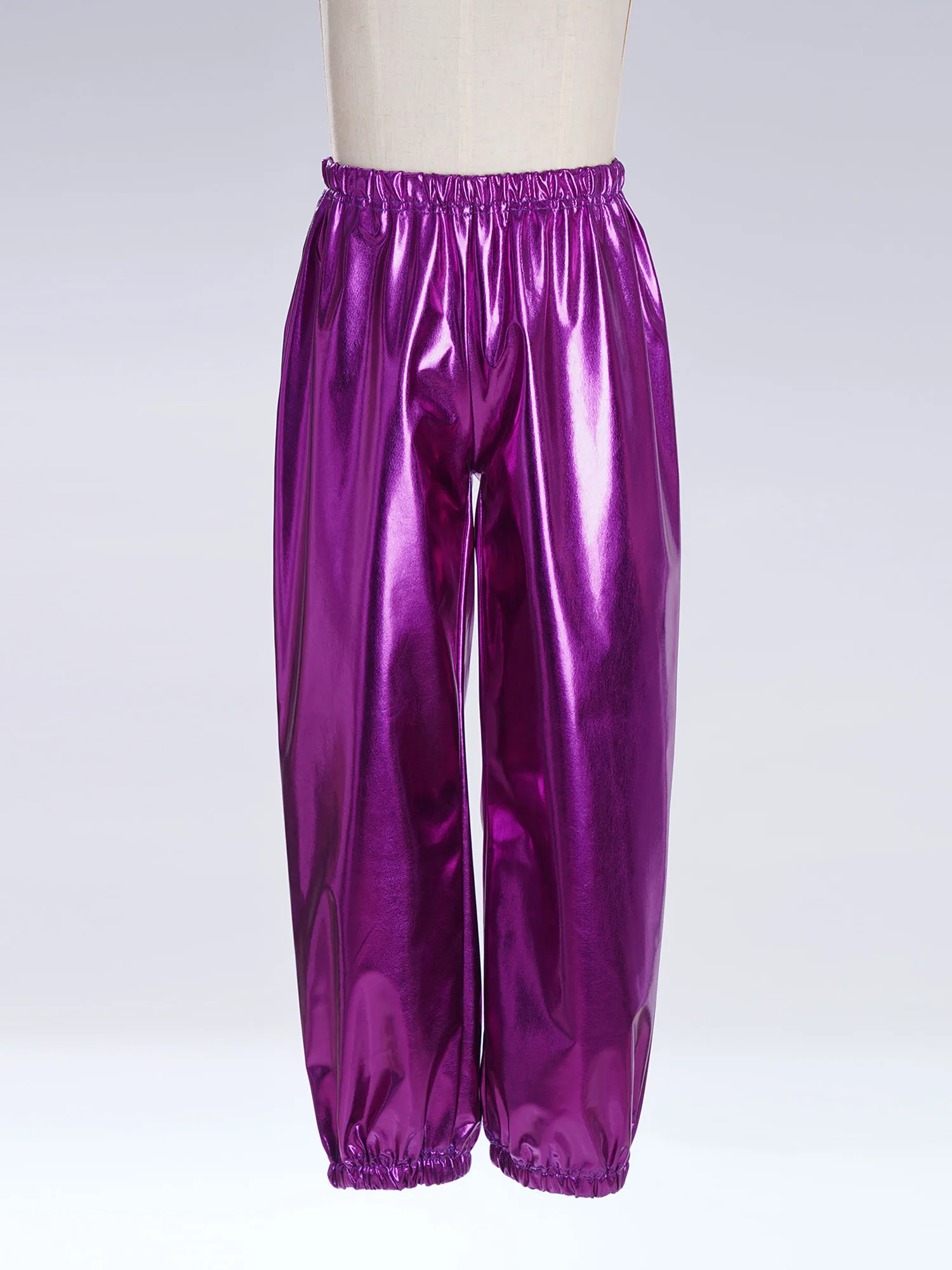 Kids Boys Girls Metallic Harem Pants Jazz Dance Costumes Elastic Waistband Shiny Trousers for Modern Hip Hop Street Dancewear