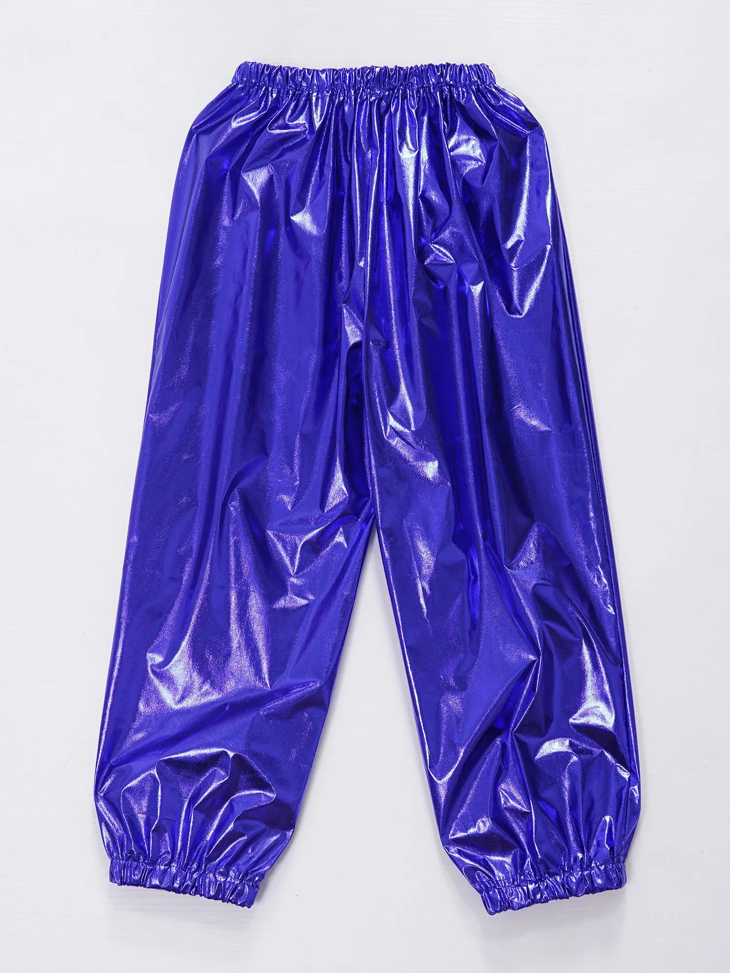 Kids Boys Girls Metallic Harem Pants Jazz Dance Costumes Elastic Waistband Shiny Trousers for Modern Hip Hop Street Dancewear