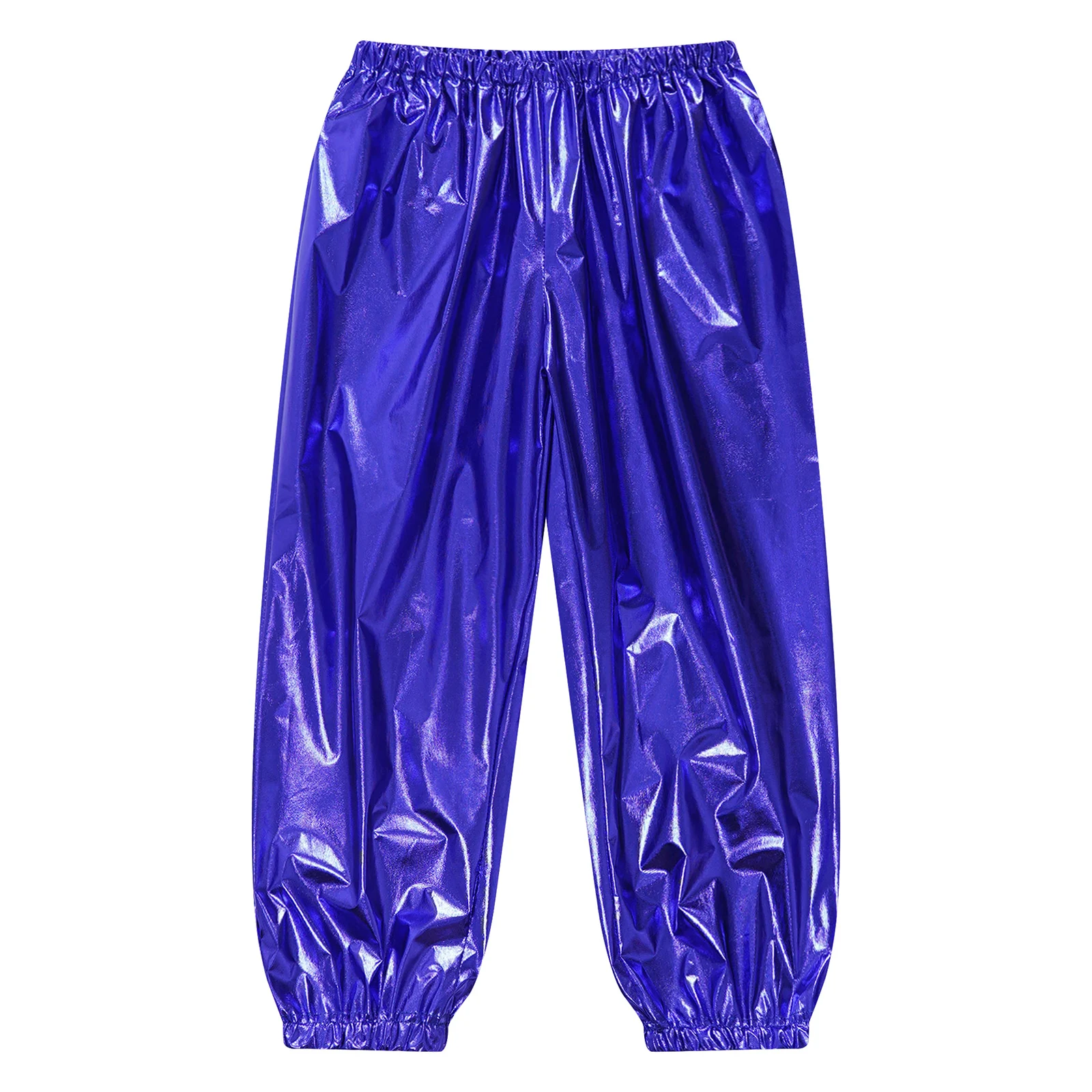 Kids Boys Girls Metallic Harem Pants Jazz Dance Costumes Elastic Waistband Shiny Trousers for Modern Hip Hop Street Dancewear