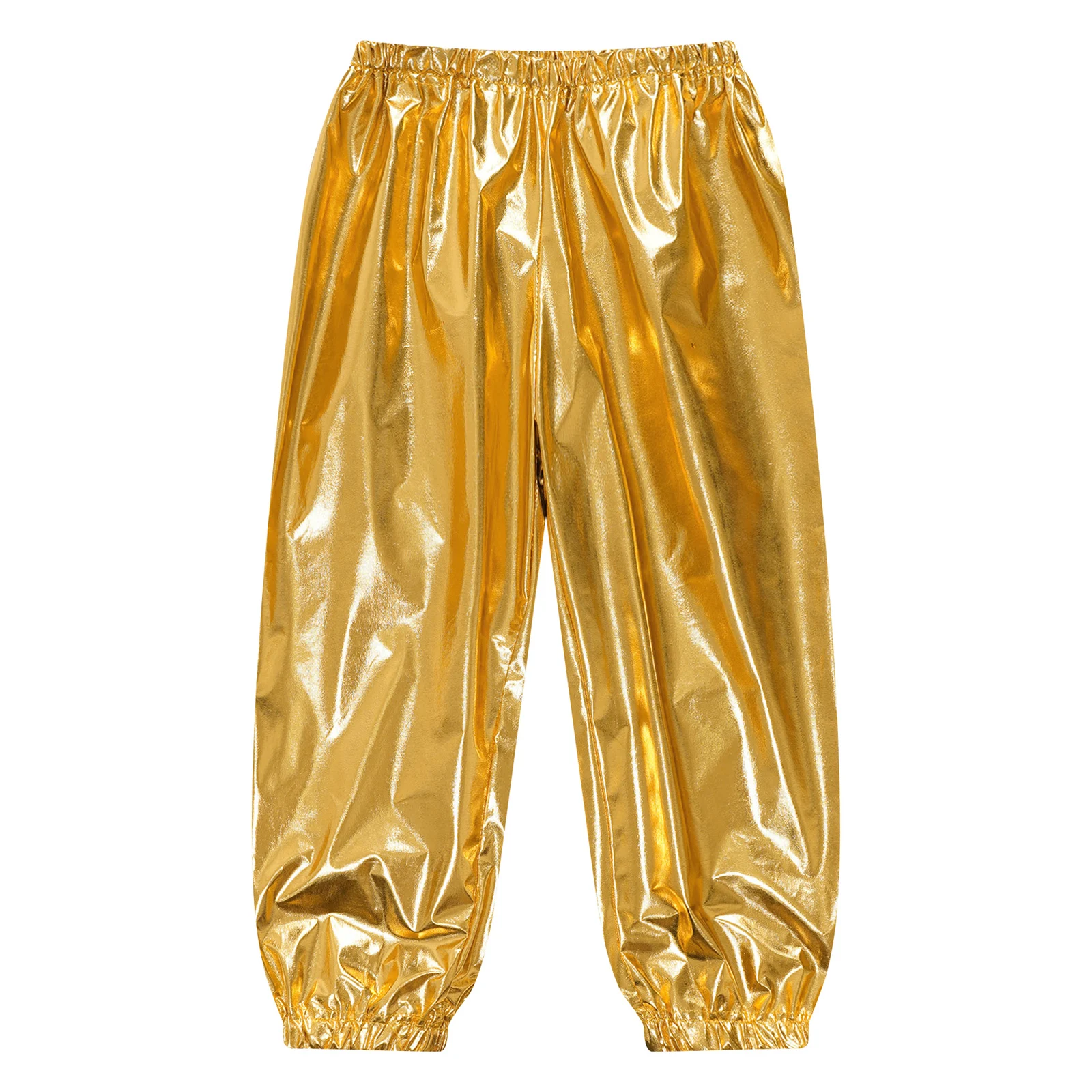 Kids Boys Girls Metallic Harem Pants Jazz Dance Costumes Elastic Waistband Shiny Trousers for Modern Hip Hop Street Dancewear