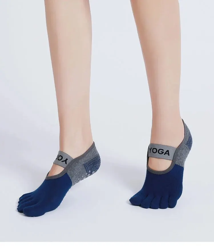 Ladies Breathable Yoga Socks Silicone Non-Slip Five Finger Pilates Socks for Women Backless Fitness Ballet Dance Cotton Gym Sock