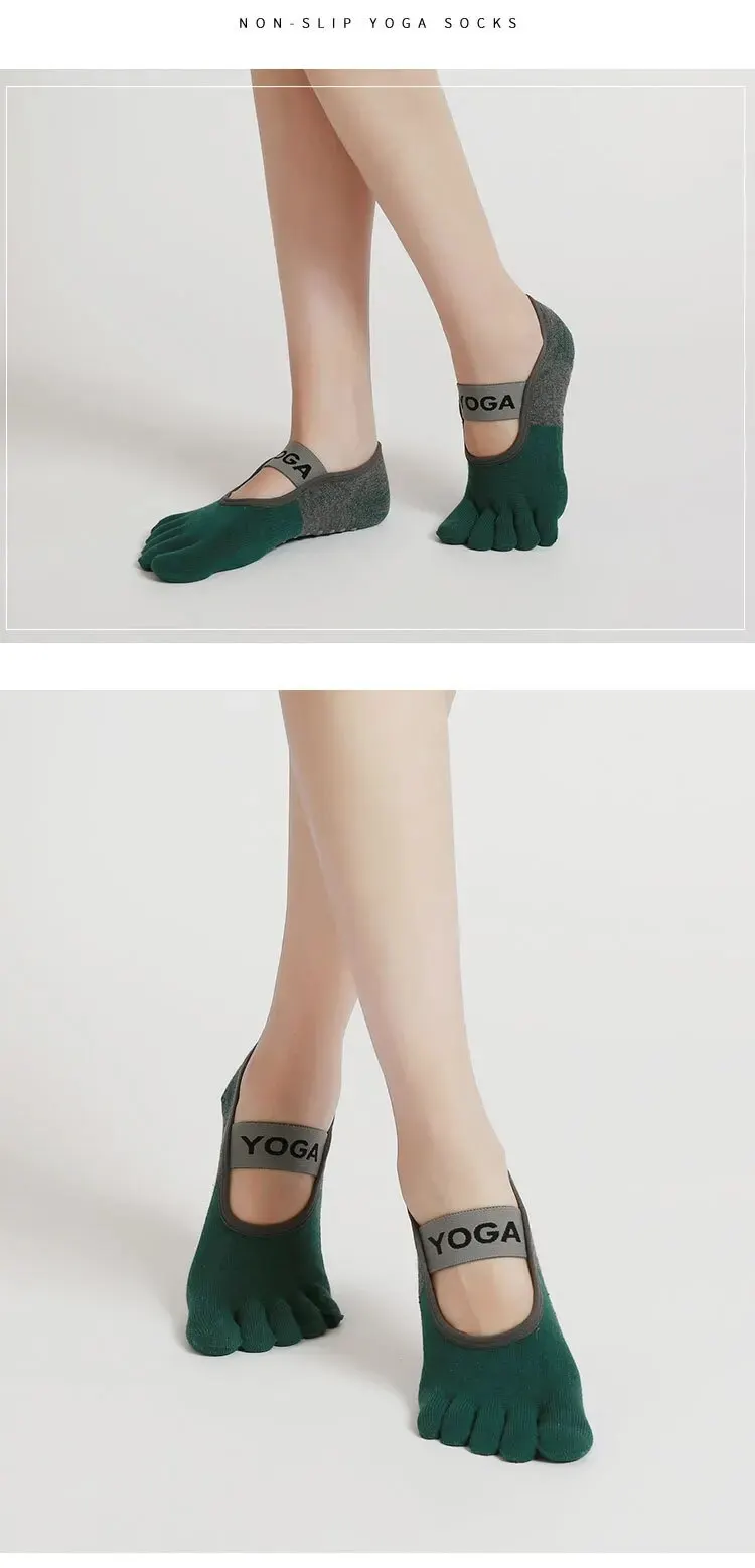 Ladies Breathable Yoga Socks Silicone Non-Slip Five Finger Pilates Socks for Women Backless Fitness Ballet Dance Cotton Gym Sock