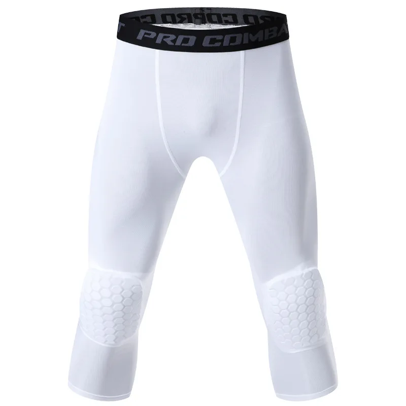 Men's Sports 3/4 Cropped Pants Padded Running Leggings Mens Joggers Elastic Compressions Sweatpant Football Basketball Trousers