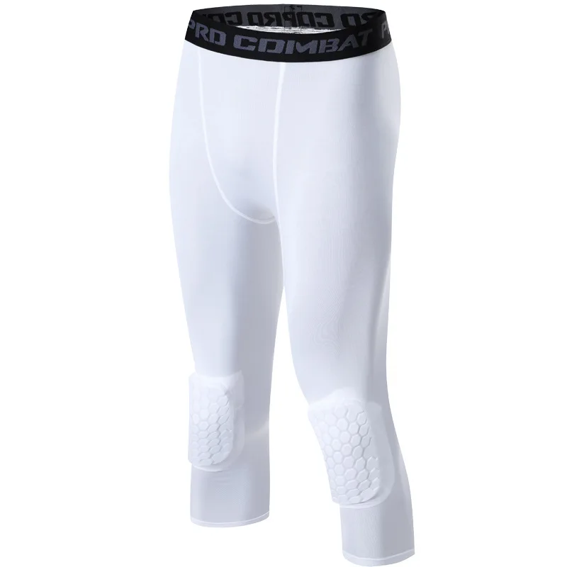 Men's Sports 3/4 Cropped Pants Padded Running Leggings Mens Joggers Elastic Compressions Sweatpant Football Basketball Trousers