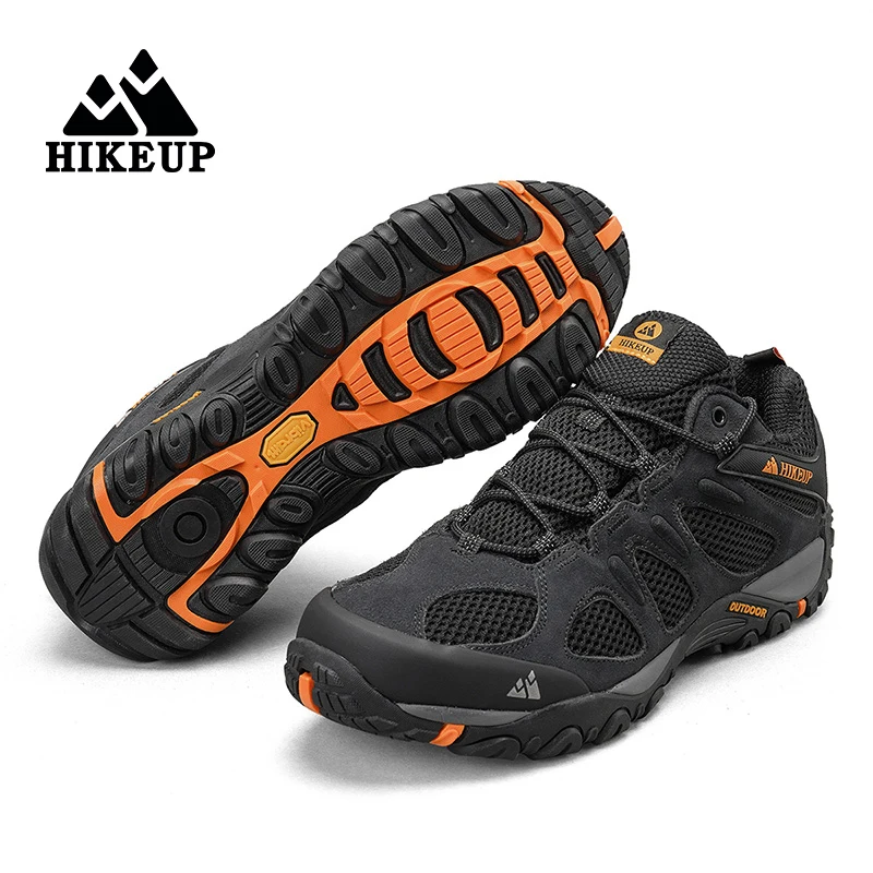 HIKEUP New Arrival Leather Hiking Shoes Wear-resistant Outdoor Sport Men Shoes Lace-Up Mens Climbing Trekking Hunting Sneakers