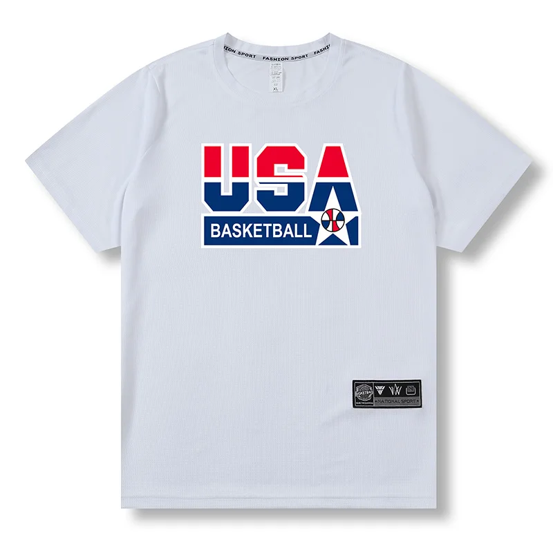 Loose Men Running 2023 Outdoor Street Basketball Gym Short Sleeve Letter Print T Shirt Summer Quick Dry Fitness Bodybuilding