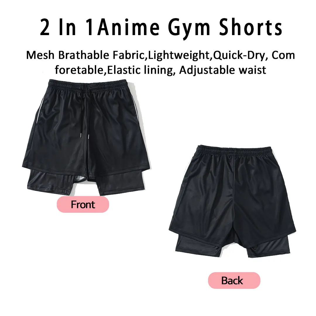 Anime Compression Set Running Sport Fitness Suit for Men Quick Dry Compression Shirt+Gym Shorts 2PCS Workout Summer Sportwear