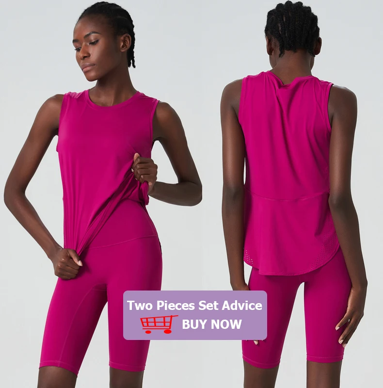 Summer Sleeveless Yoga T-Shirt Women Loose Fitness Running Tank Top Breathable Quick Dry Gym Vest Female Workout Sportswear