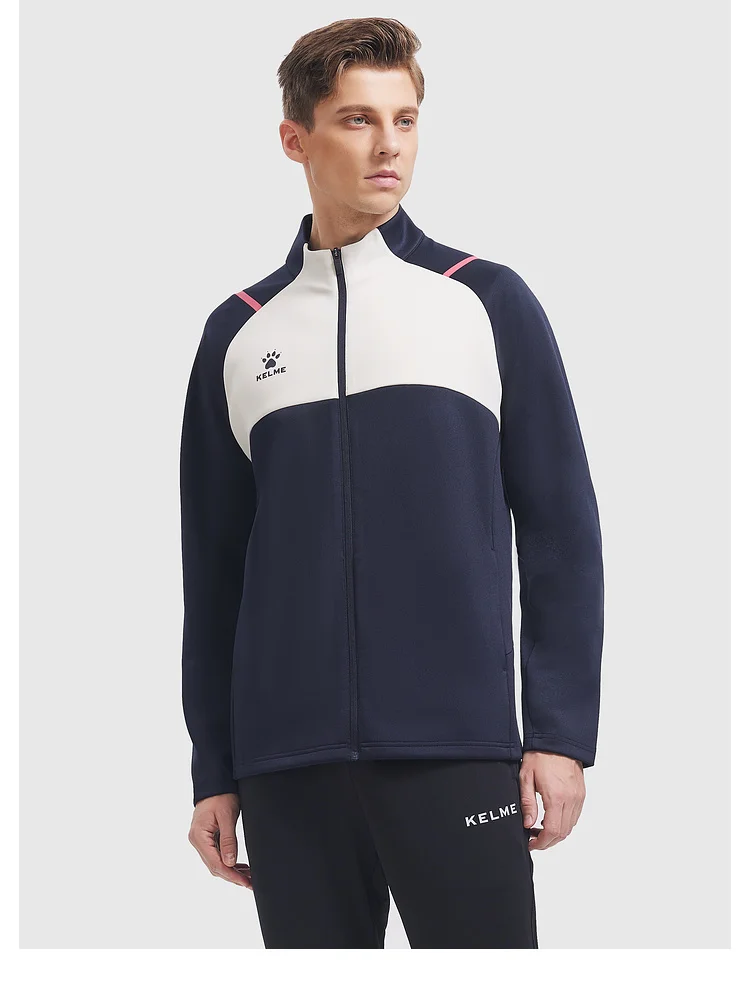 Kelme Football Training Knitted Jacket For Men's Spring 2024 Printed Stand Up Collar Cardigan Sports Coat Children's Sportswear