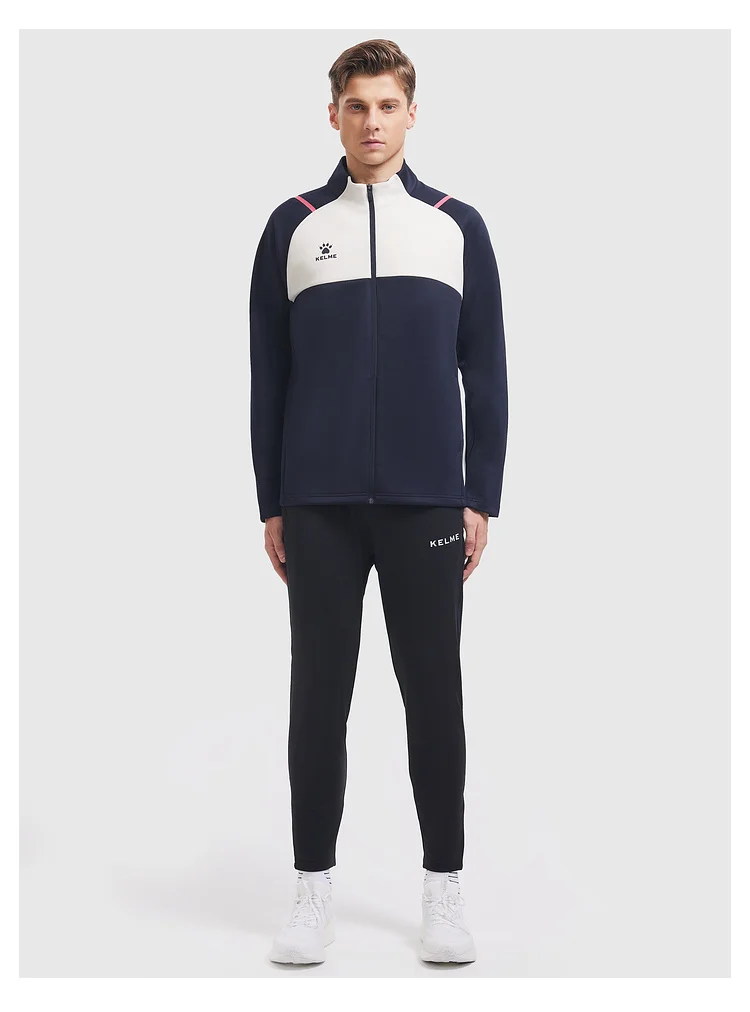 Kelme Football Training Knitted Jacket For Men's Spring 2024 Printed Stand Up Collar Cardigan Sports Coat Children's Sportswear