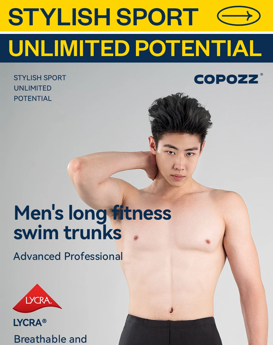 COPOZZ Plus Size Men's Swimming Trunks Shorts Long to Knee Competitive Surf Training Swimsuit Male Quick Dry Anti-embarrassment