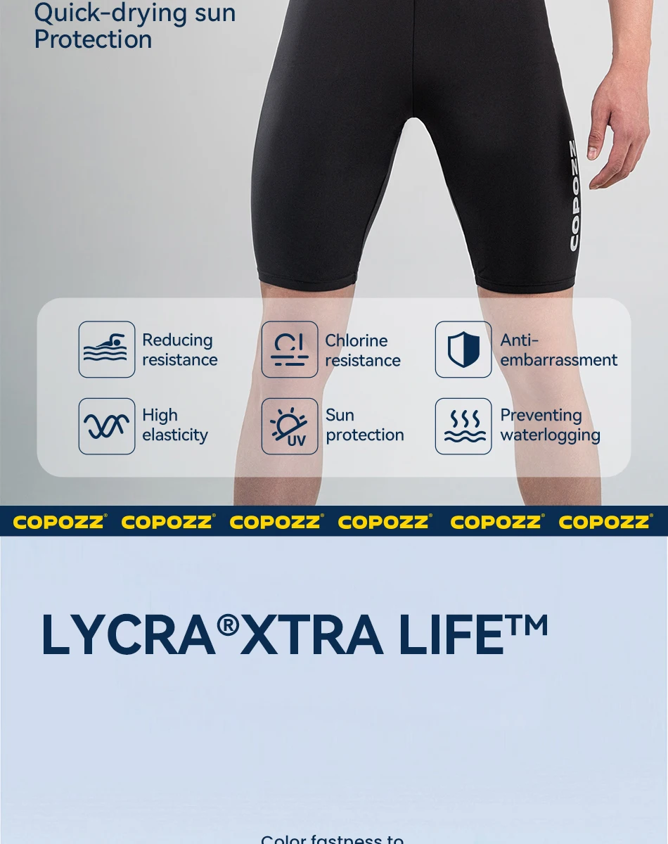COPOZZ Plus Size Men's Swimming Trunks Shorts Long to Knee Competitive Surf Training Swimsuit Male Quick Dry Anti-embarrassment