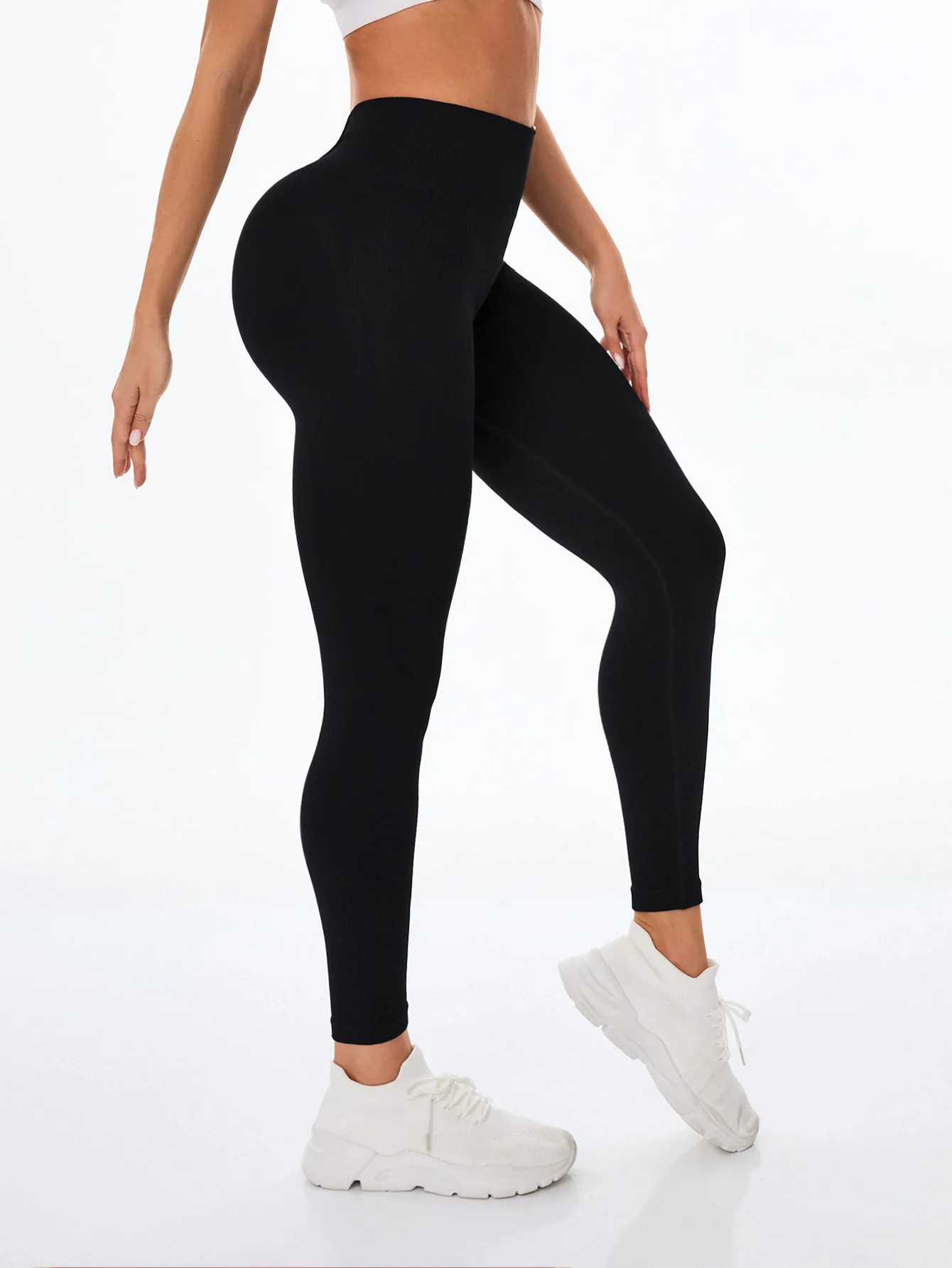Solid Color Seamless Yoga Pants Back V High Waist Rib Knitted High Stretchy Fitness Running Gym Yoga Leggings For Women