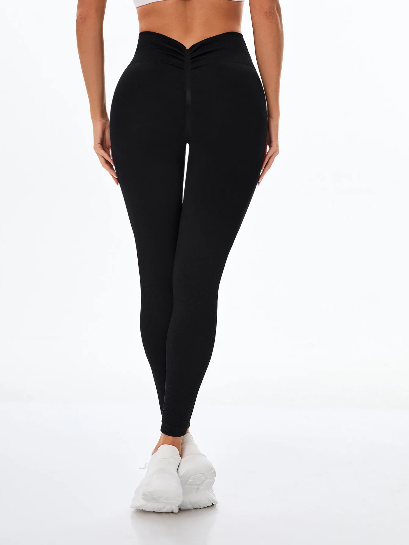 Solid Color Seamless Yoga Pants Back V High Waist Rib Knitted High Stretchy Fitness Running Gym Yoga Leggings For Women
