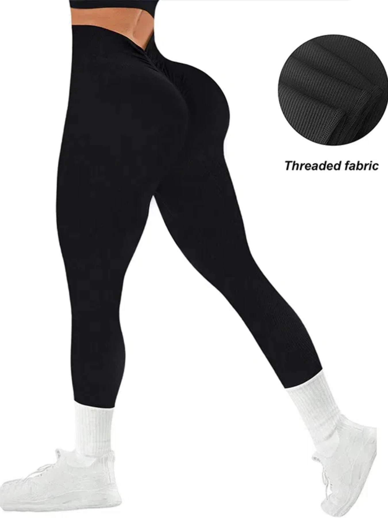 Solid Color Seamless Yoga Pants Back V High Waist Rib Knitted High Stretchy Fitness Running Gym Yoga Leggings For Women