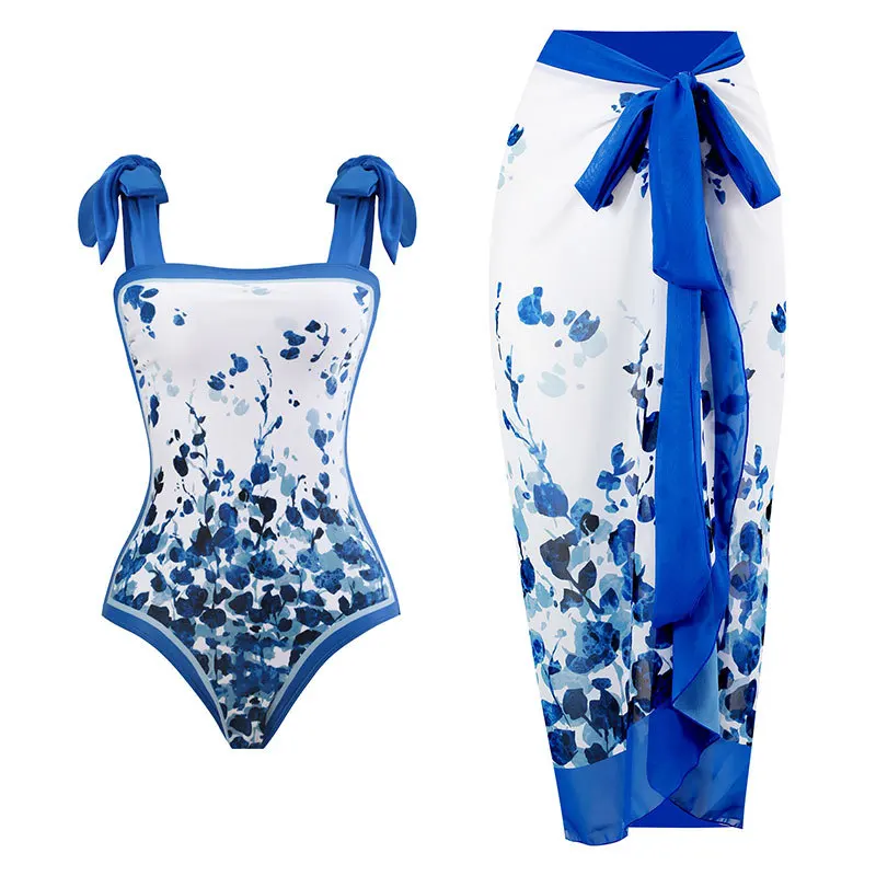 2026 Swimwear Women One Piece Swimsuit With Beach Skirt Printed Bathers Swimming Bathing Swim Suit Beachwear Summer Bodysuit
