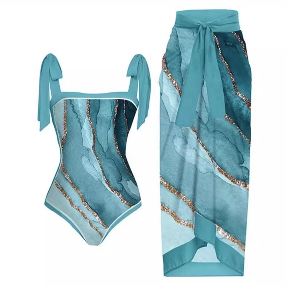 2026 Swimwear Women One Piece Swimsuit With Beach Skirt Printed Bathers Swimming Bathing Swim Suit Beachwear Summer Bodysuit