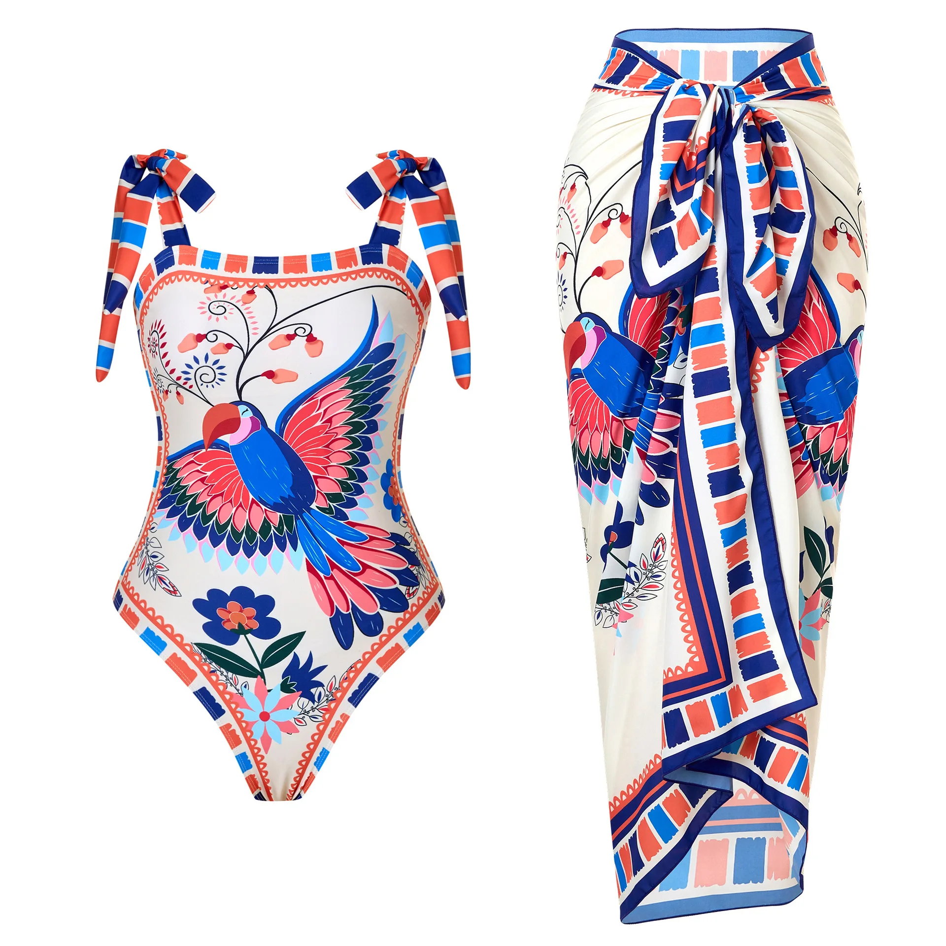 2026 Swimwear Women One Piece Swimsuit With Beach Skirt Printed Bathers Swimming Bathing Swim Suit Beachwear Summer Bodysuit
