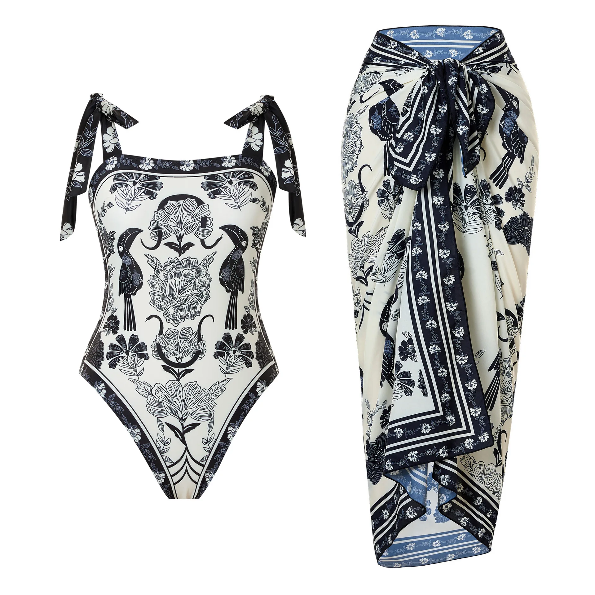 2026 Swimwear Women One Piece Swimsuit With Beach Skirt Printed Bathers Swimming Bathing Swim Suit Beachwear Summer Bodysuit
