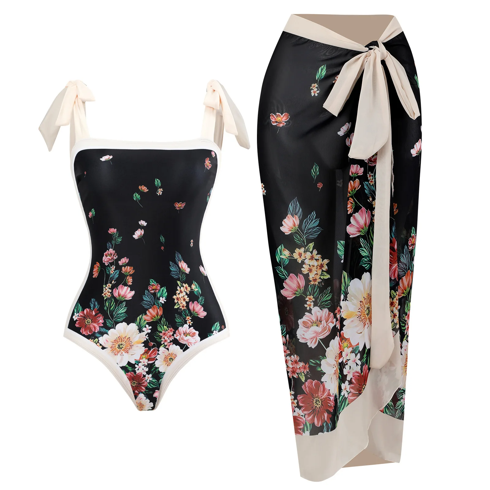 2026 Swimwear Women One Piece Swimsuit With Beach Skirt Printed Bathers Swimming Bathing Swim Suit Beachwear Summer Bodysuit