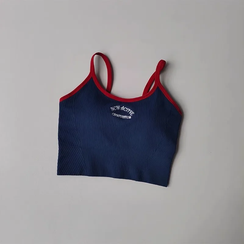 Women's Breathable Sports Bra Fitness Gym Workout Push-Up Camisole Yoga Top Letter Print Pilates Clothing Crop Top Yoga Bra