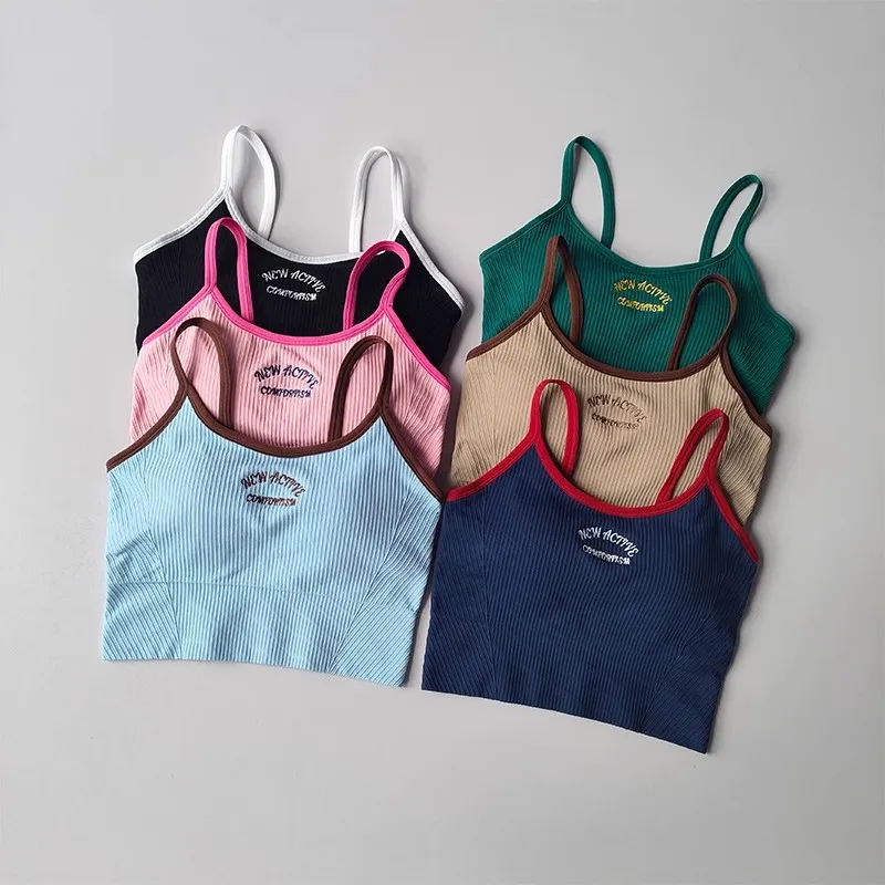 Women's Breathable Sports Bra Fitness Gym Workout Push-Up Camisole Yoga Top Letter Print Pilates Clothing Crop Top Yoga Bra