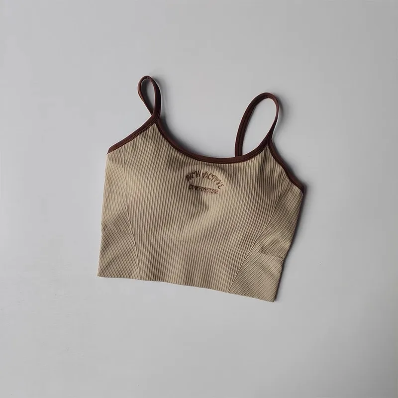 Women's Breathable Sports Bra Fitness Gym Workout Push-Up Camisole Yoga Top Letter Print Pilates Clothing Crop Top Yoga Bra