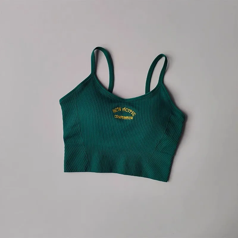Women's Breathable Sports Bra Fitness Gym Workout Push-Up Camisole Yoga Top Letter Print Pilates Clothing Crop Top Yoga Bra