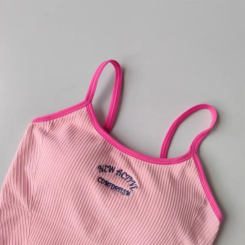 Women's Breathable Sports Bra Fitness Gym Workout Push-Up Camisole Yoga Top Letter Print Pilates Clothing Crop Top Yoga Bra