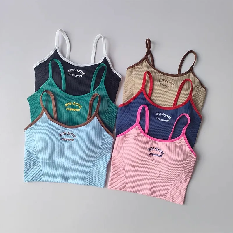Women's Breathable Sports Bra Fitness Gym Workout Push-Up Camisole Yoga Top Letter Print Pilates Clothing Crop Top Yoga Bra
