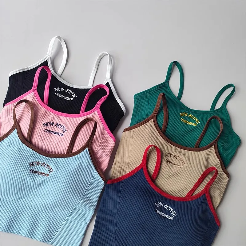 Women's Breathable Sports Bra Fitness Gym Workout Push-Up Camisole Yoga Top Letter Print Pilates Clothing Crop Top Yoga Bra