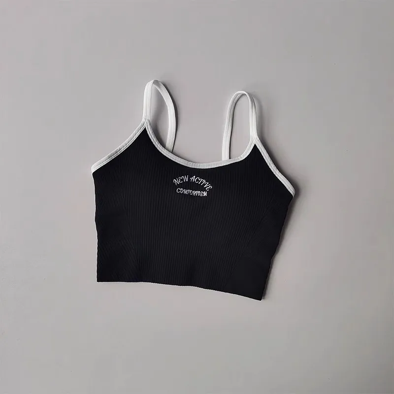 Women's Breathable Sports Bra Fitness Gym Workout Push-Up Camisole Yoga Top Letter Print Pilates Clothing Crop Top Yoga Bra
