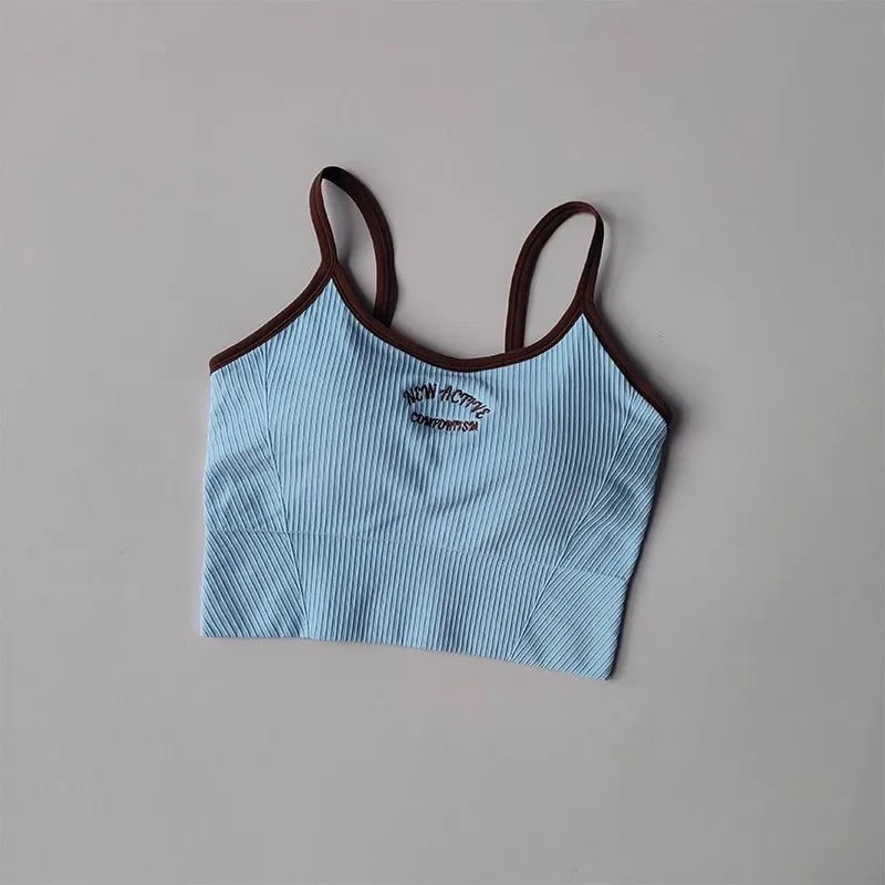 Women's Breathable Sports Bra Fitness Gym Workout Push-Up Camisole Yoga Top Letter Print Pilates Clothing Crop Top Yoga Bra