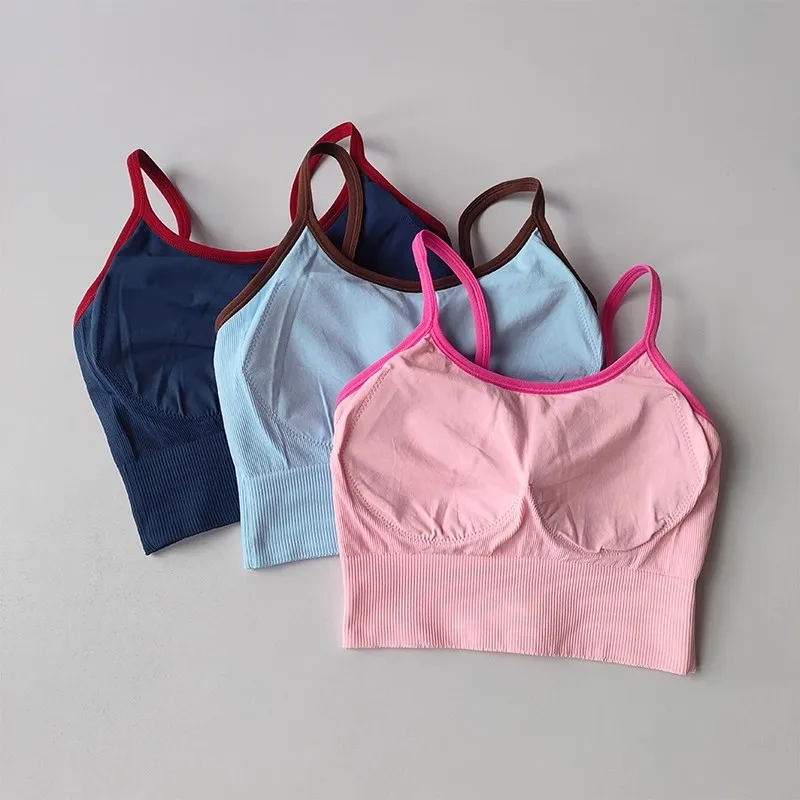 Women's Breathable Sports Bra Fitness Gym Workout Push-Up Camisole Yoga Top Letter Print Pilates Clothing Crop Top Yoga Bra