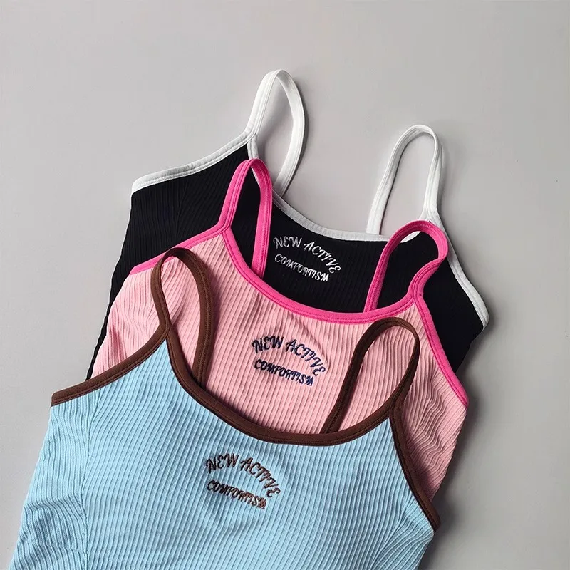 Women's Breathable Sports Bra Fitness Gym Workout Push-Up Camisole Yoga Top Letter Print Pilates Clothing Crop Top Yoga Bra