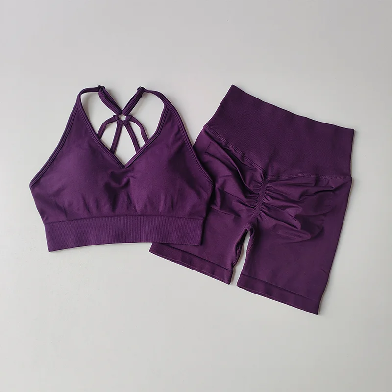 2 Pcs Yoga Sets Women High Waist Workout Outfits Gym Wear Gym Clothing Sports Suits Fitness Tracksuit Sportswear Shorts Suit
