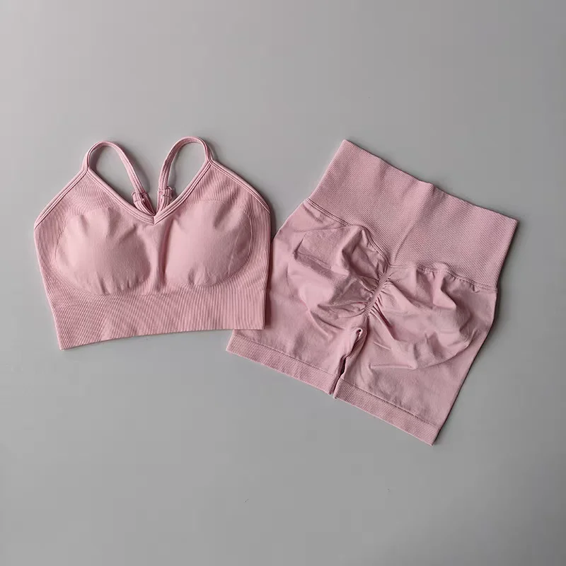 2 Pcs Yoga Sets Women High Waist Workout Outfits Gym Wear Gym Clothing Sports Suits Fitness Tracksuit Sportswear Shorts Suit