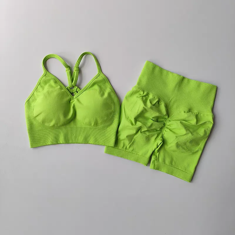 2 Pcs Yoga Sets Women High Waist Workout Outfits Gym Wear Gym Clothing Sports Suits Fitness Tracksuit Sportswear Shorts Suit